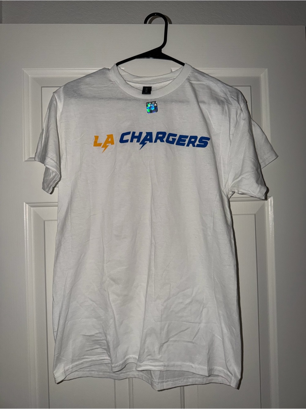 NFL LA Chargers White Tee with Yellow and Blue Logo